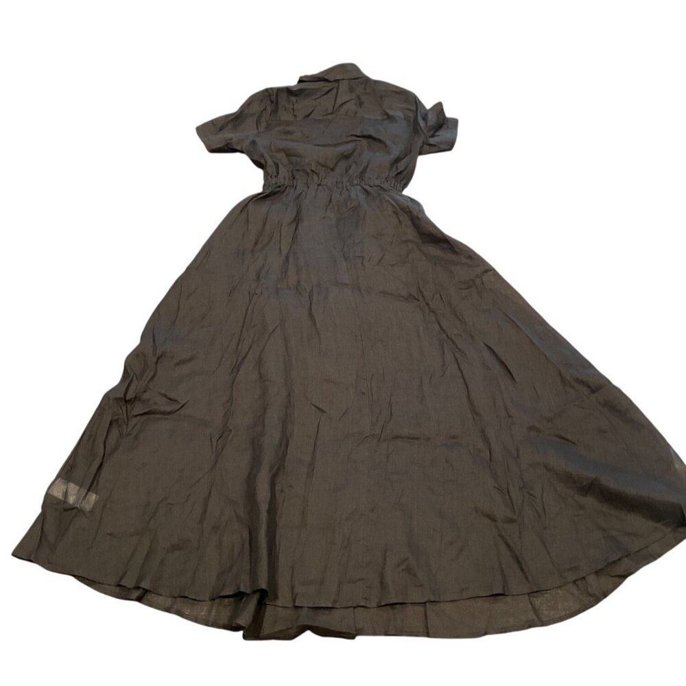 NWT J.Crew Women's Sz 6 Black Cerise Shirt-Dress Ramie A-Line Midi Lined CK661 - Picture 8 of 11
